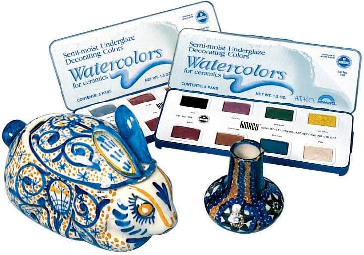 AMACO NonToxic SemiMoist Underglaze Set A in Pan 15 oz Assorted Color Set of 8