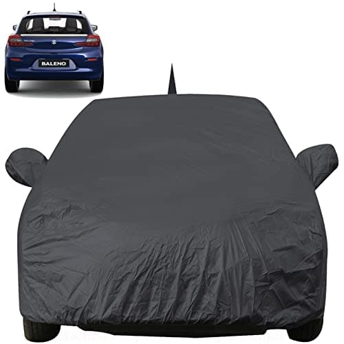 Autofact Car Body Cover with Mirror & Antenna Pockets Compatible for Maruti Baleno 2022 (Triple Stitched, Bottom Fully Elastic, Dark Grey)