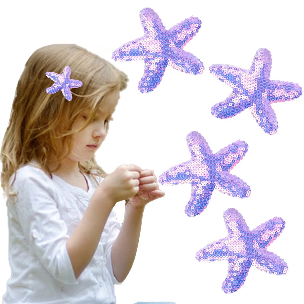 Starfish Hair Clips Sequins Hair Pins Sea Star Hair Barrettes Glitter Hair Alligator Clips for Women Girls Purple Hair Accessories Cute Headpiece Birthday Party Supplies 4PCS