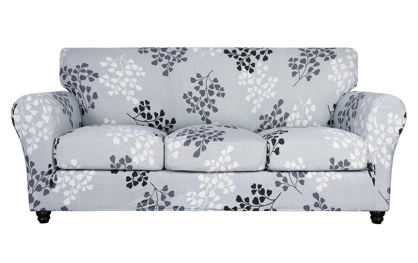 SearchI Stretch Sofa Cover Printed Couch Cover, Floral Pattern 4 Pieces Sofa Slipcover with 3 Separate Cushion Cover, Washable Furniture Protector for Living Room(Sofa, Leaf Pattern)