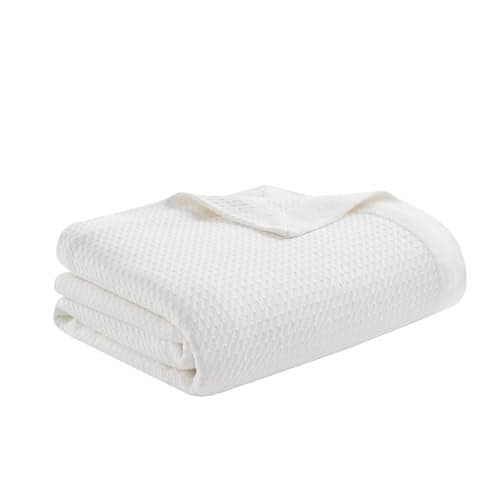 Madison Park 100% Egyptian Cotton Lightweight Summer Blanket, Breathable Waffle Knit Design, Soft Cozy All-Season Throw for Bed, Couch or Sofa, White King Size (108"x90")
