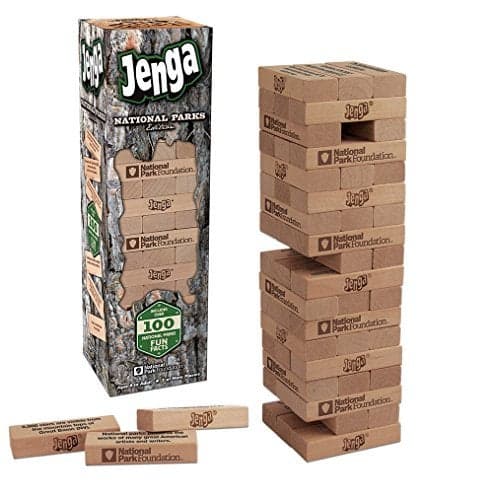 USAOPOLY JENGA National Parks Classic Jenga Wooden Block Game with a National Parks Theme Perfect Travel Game for Families Celebrate US National Parks Service