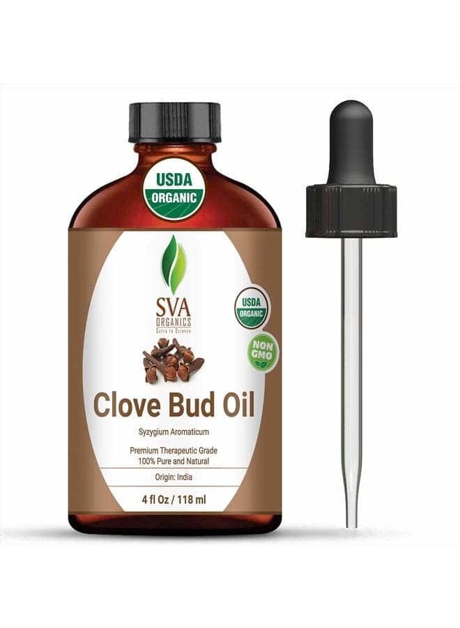 SVA Organics Clove Bud Oil 4oz (118ml) Premium Essential Oil with Dropper for Diffuser, Aromatherapy, Dental Care & Massage