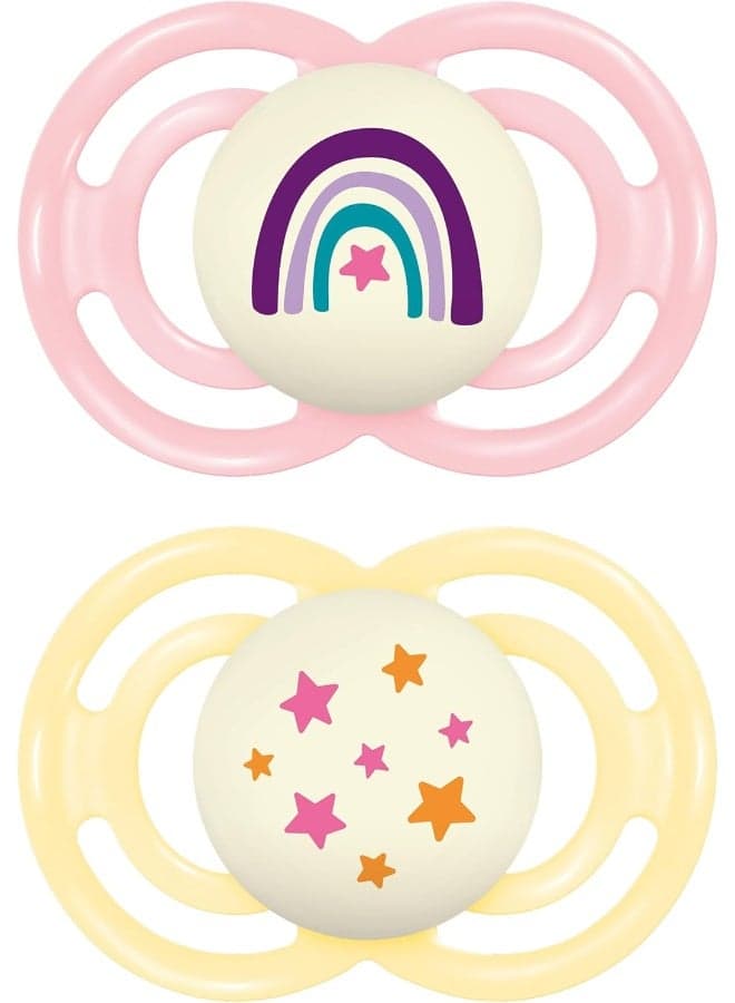 MAM Perfect Night Baby Pacifier, Patented, Glows in the Dark, 2 Pack, 16+ Months, Pink,2 Count (Pack of 1)