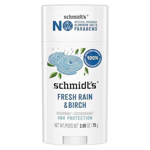 Schmidts AluminumFree Vegan Deodorant Fresh Rain Birch with 24 Hour Odor Protection for Women and Men Natural Ingredients CrueltyFree 265 oz