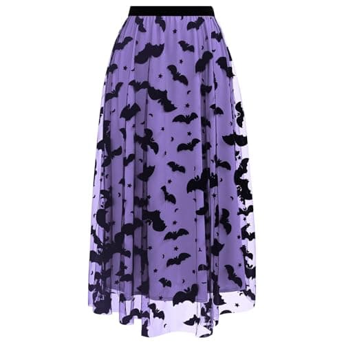 CHICWISH Womens Purple Tulle Tutu Skirt Velvet Bats Elastic Waist Halloween Party Layered Mesh Midi Skirt Halloween Costumes