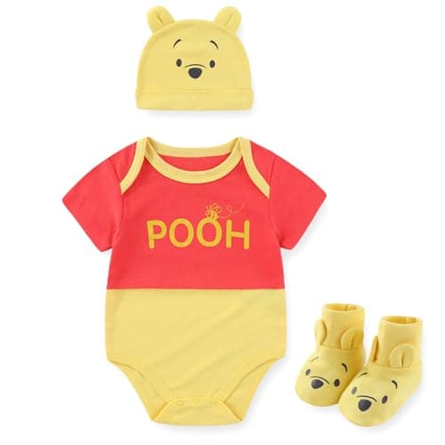 Disney Winnie the Pooh Baby Boys Short Sleeve Bodysuit with Hat and Booties 3 Piece Set for Newborn and Infants