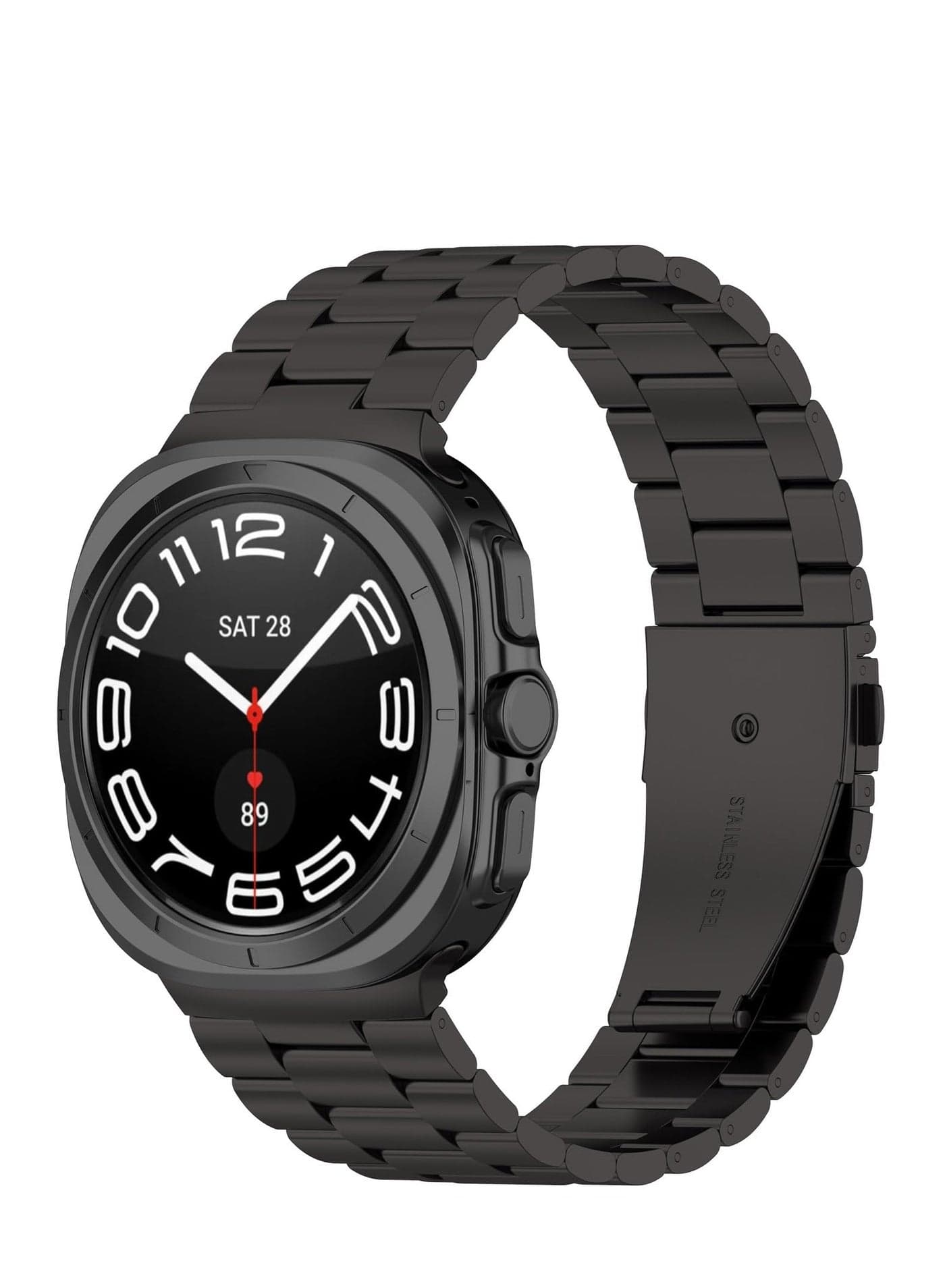 Stainless Steel Band Compatible with Samsung Galaxy Watch 7 Ultra 47mm No Gap Solid Metal Replacement Wristband Watch Strap for Men (Black)