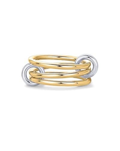 PAVOI 14K Yellow Gold Plated Interlocked Stackable Rings for Women - Two-Toned Statement Multi Ring Stack - Mixed Metals Stacking Bands - Size 5