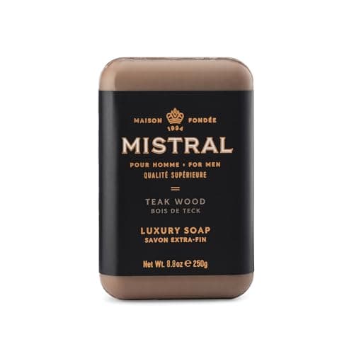 Mistral Teak Wood Luxury Bar Soap for Men Mens Natural Soap Bar Paraben Phthalates Free Moisturizing TripleMilled Natural Soap for Men Made in France Large 88 oz