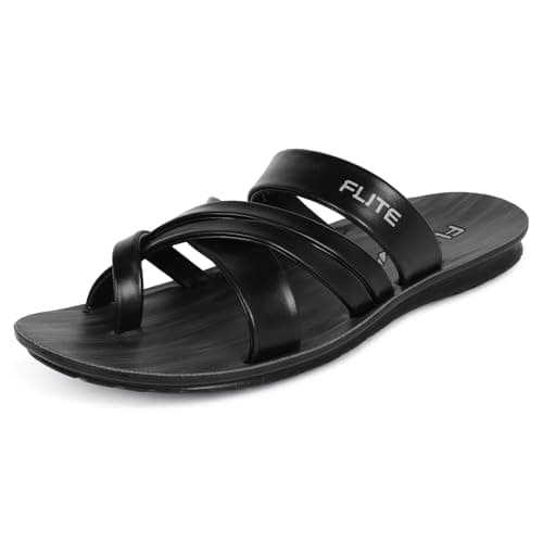 FLITE Men's Slippers/Sandals/Flats/Thong Slippers Ethnic Slippers for Boy's(Size 6 UK-10 UK) (Black, numeric_7)