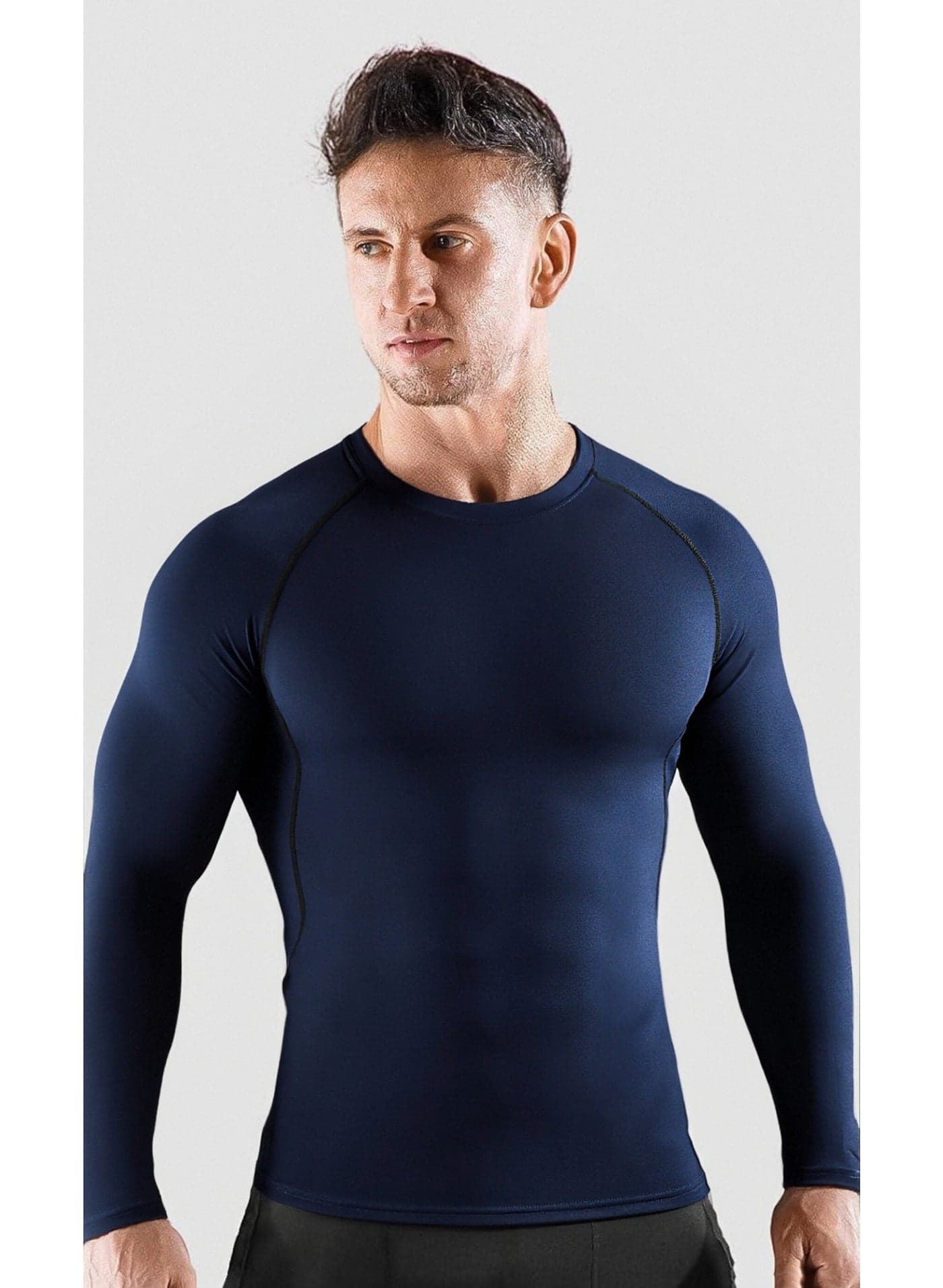 Men's Shapewear Sports Top, Quick-Dry Crew Neck Slim-Fit Long-Sleeve T-Shirt, Body Shaping Undershirt, Abdominal Control Shapewear for Fitness