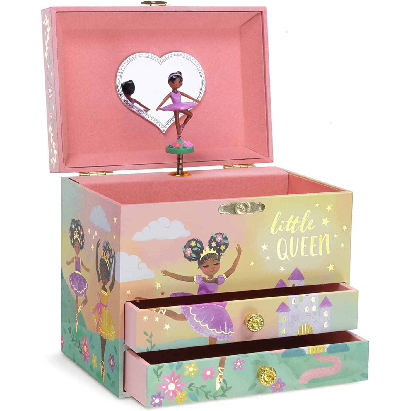 Jewelkeeper Jewelry Box for Girls 2Drawer Music Box with Little Queen Ballerina Dancing to Swan Lake Cute Pink Design Keepsake Storage for Treasured Accessories 675 x 525 x 6 inches