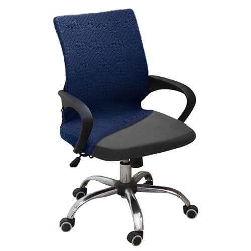 HOKIPO Office Chair Cover for Task Chair – 170 GSM Stretchable Jacquard – Washable & Anti-Slip – Fits Small Office Chairs Without Headrest, Navy Blue (AR-5365-NBLU)
