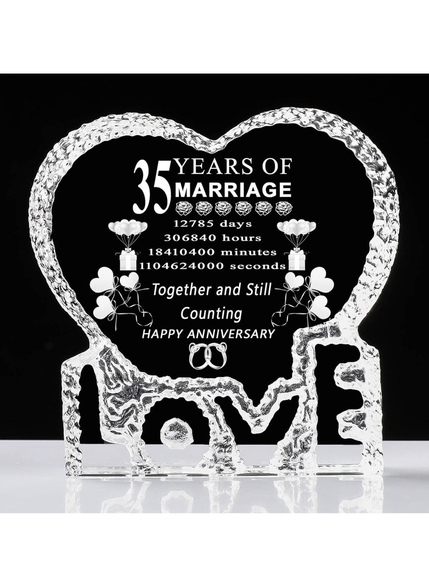 35th Anniversary HeartShaped Crystal-Love Engraved Gift - Perfect For Couples Gift For Him, Her, Husband and Wife-Couples Gift