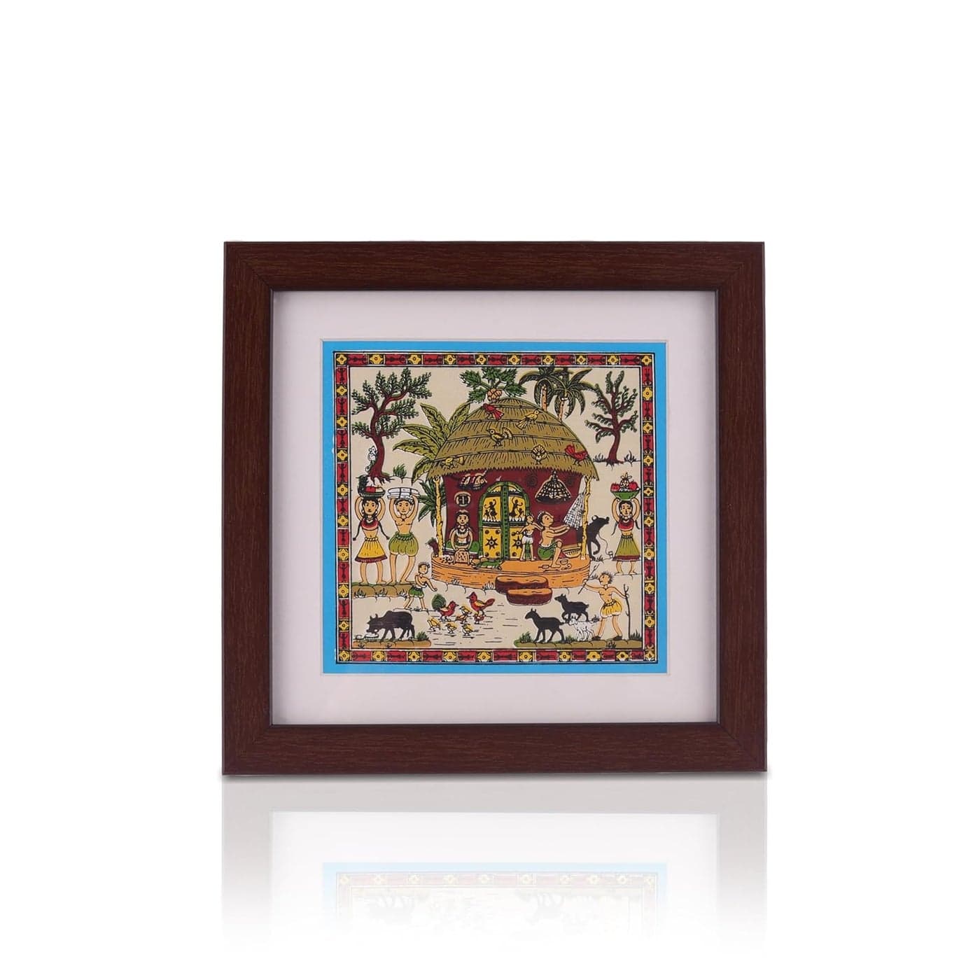Bhumee Creations Handprinted Tussar Silk Painting Table top Painting 6 x 6 Bohemian Tussar Silk