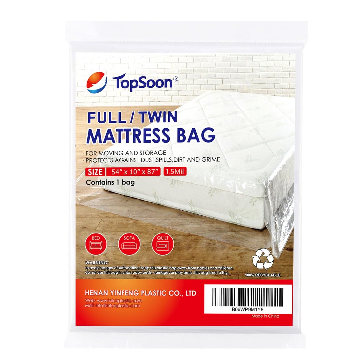 TopSoon Mattress Storage Bag Mattress Disposal Bag FullTwin Size 54Inch by 87Inch Clear