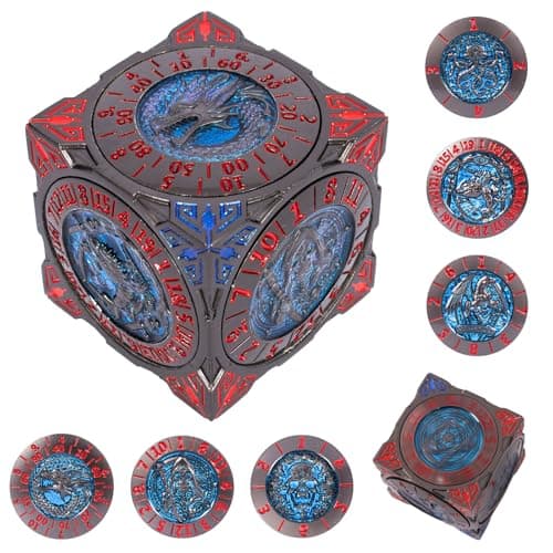 DND Spinner Dice 7in1 Metal Dice Set with 3D Relief Dragon Design Unique Spinner Design for Dungeons Dragons Fantasy RPG Polyhedral Dice Set for DD Players DM Bluered