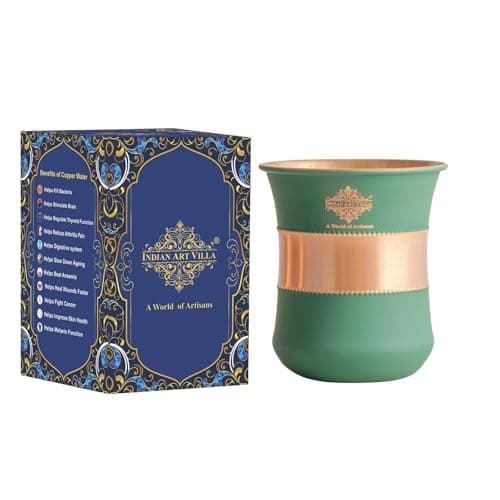 INDIAN ART VILLA Copper Half Silk Finish Green Glass – 275 ML, Elegant Copper Drinkware & Serveware, Ideal for Daily Use and Gifting Option for Festivals and Special Occasions, Set of 1