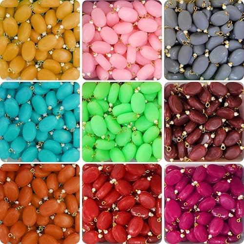 INDIKONB Oval Plastic Hanging Beads Set - Multicolour Acrylic for Blouse, Pendant Making