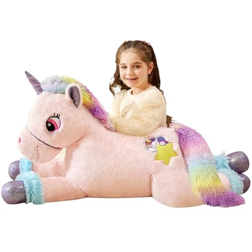 IKASA Giant Unicorn Stuffed Animal Plush ToyBig Large Jumbo Soft Toys43 Huge Size Cute Fluffy Plushy Fat Oversized PlushieGifts for Kids Girls Boys 43 inches Pink