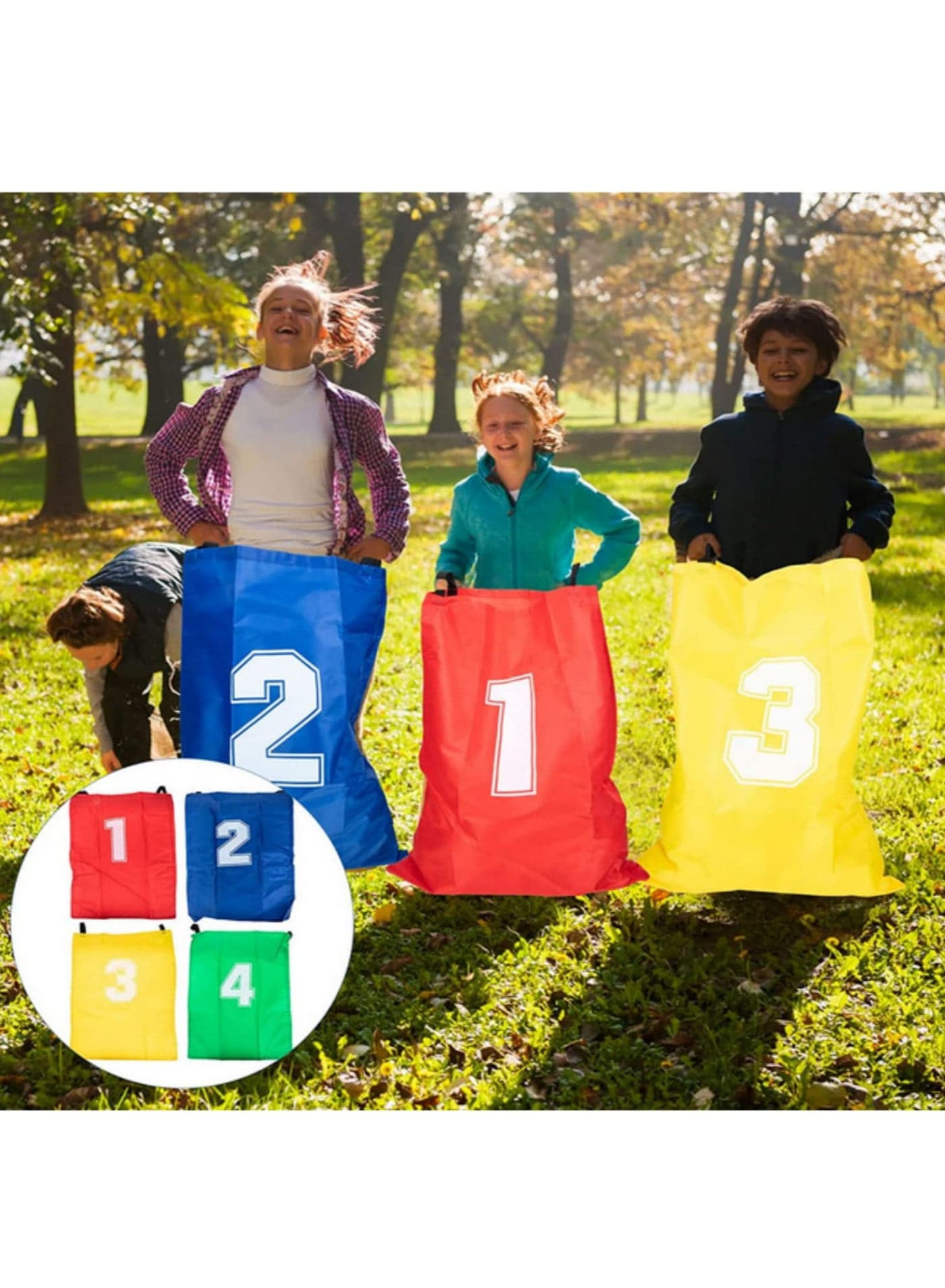 4PCS Kids Kangaroo Jumping Bags Set for Outdoor Potato Sack Race Games Durable Oxford Cloth Balance Training Toys with Shoulder Straps Fun Carnival Birthday Party Supplies for Children