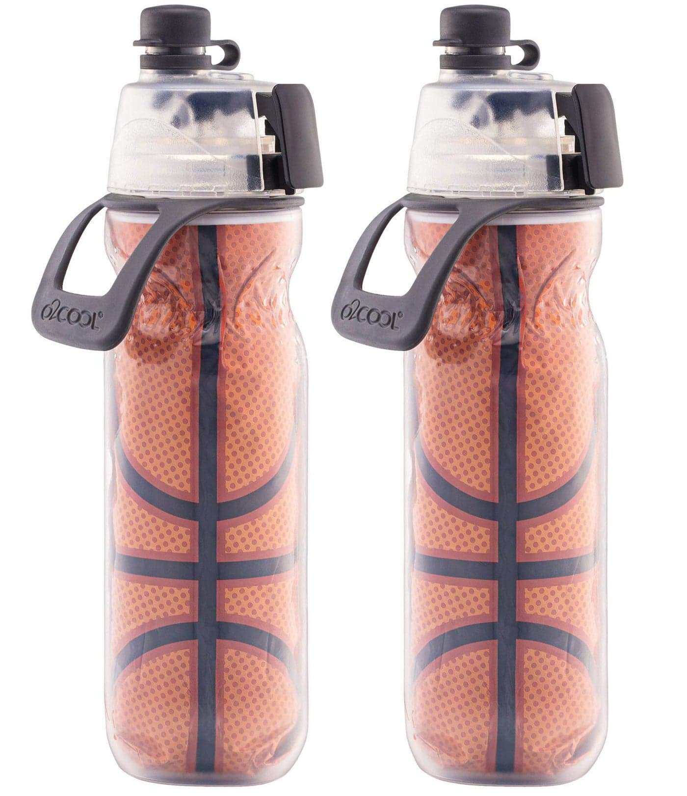 O2COOL Mist N Sip Misting Water Bottle 2in1 Mist And Sip Function With No Leak Pull Top Spout Reusable Sports Water Bottle 20 oz 2 Pack Basketball