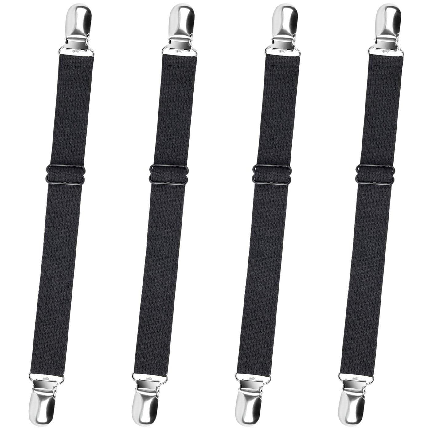 Sopito Bed Sheet Suspenders 4pcs Adjustable Bed Sheet Holder Straps Sheet Fasteners Heavy Duty Bed Sheet Grippers for Mattresses Fitted Sheets Flat Sheets Black