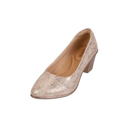 Mochi Women Gold Synthetic Leather Block Heel Formal Pump Shoes UK/4 EU/37 (31-342)