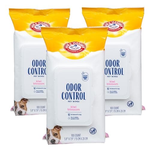 Arm & Hammer for Pets Odor Control Wipes for Dogs, Best Odor Eliminating Waterless Cleaning for Dogs & Puppies | Kiwi Blossom Scent, 100 Count - 3 Pack
