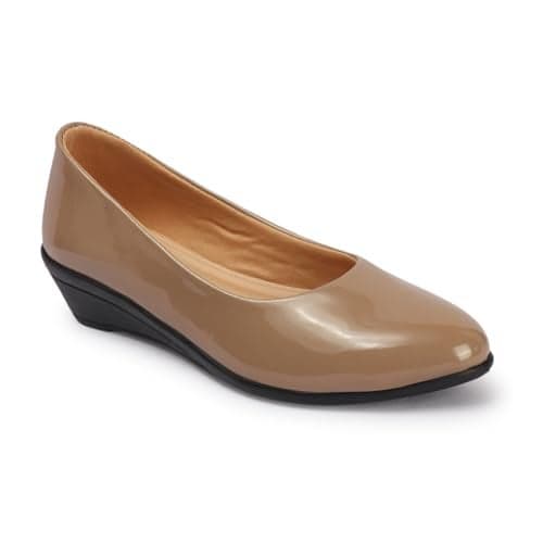 Ladies Hub Stylish Women’s Bellies & Formal Shoes for Office Wear, Comfortable Ballerina & Wedge Heel Casual Shoes, Beige - 5UK
