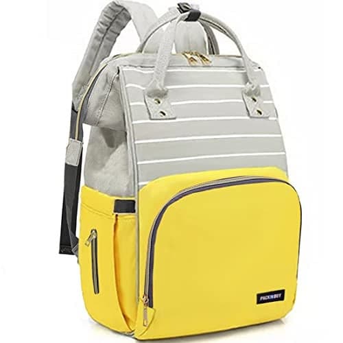 PACKNBUY Stylish Diaper Bag for Mothers for Travel, Hospital Bag for Delivery Women, Maternity Bag with Insulated Bottle Pockets, Spacious and Water Resistant Baby Diaper Bag (Yellow)