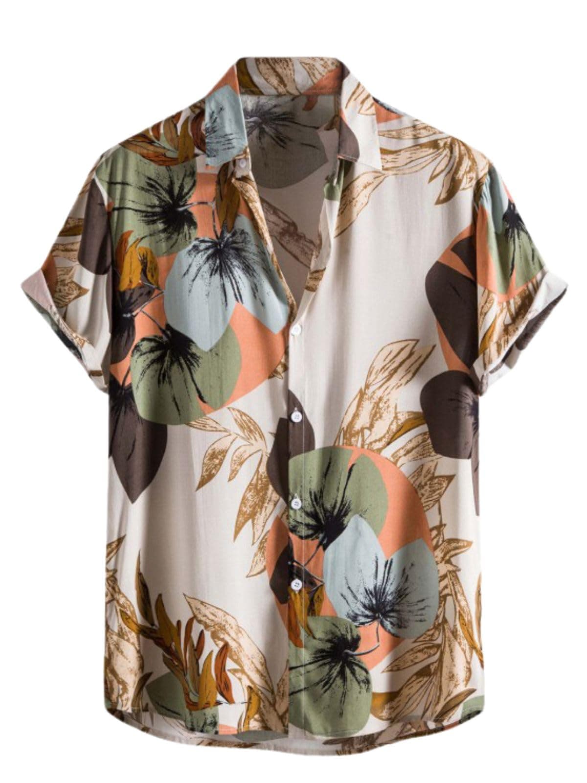 OM SAI LATEST CREATION Shirt for Men || Rayon Casual Shirt for Men || Tropical Leaf Printed Shirt for Men || Men Stylish Shirt with Preppy Short Sleeve || Shirt for Boys. (Small, Off-White)