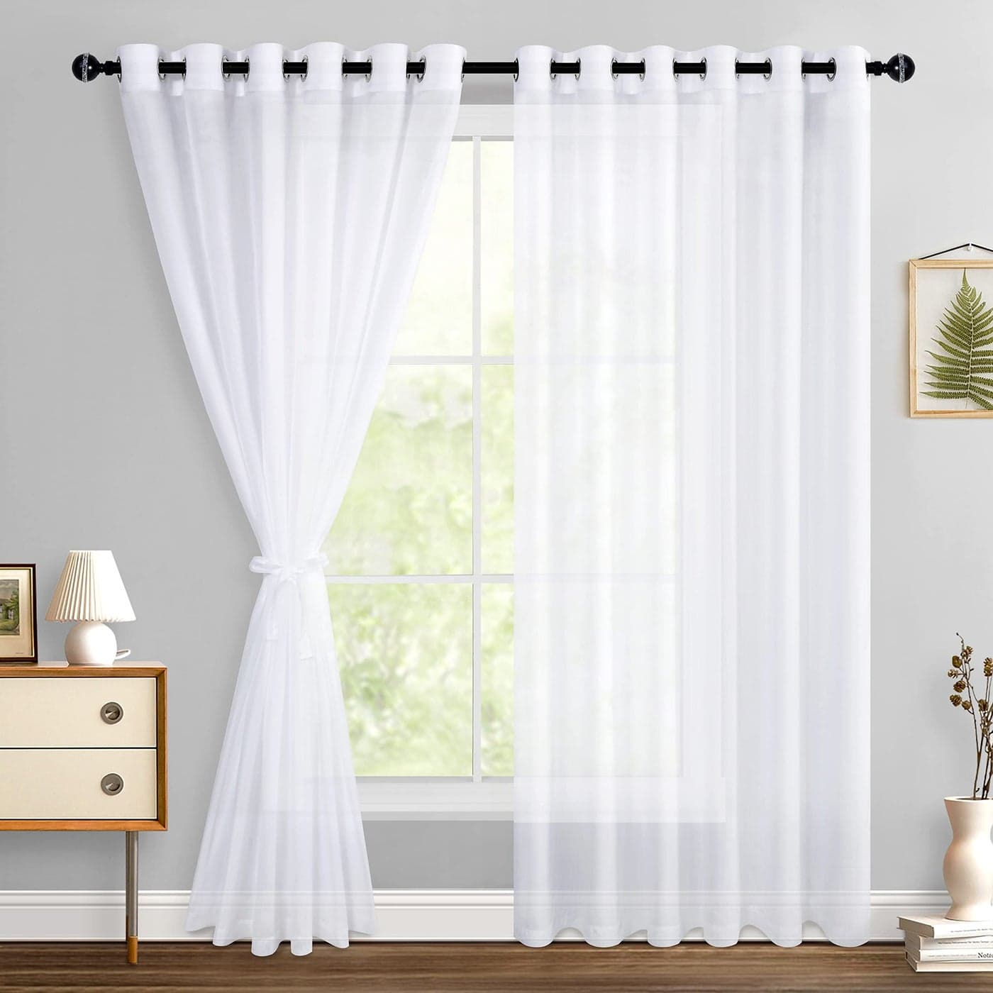 Hiasan White Sheer Curtains for Bedroom with Tiebacks Grommet Light Filtering Extra Wide Voile Texture Window Curtains for Living Room Kids Room and Nursery W70 x L84 2 Soft Drape Panels