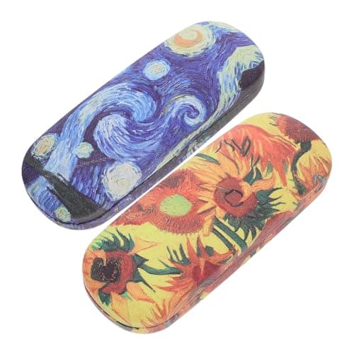 Milisten 2pcs Hard Shell Eyeglasses Case Leather Glasses Case Sunflower Night Painting Sunglasses Holder Eyewear Glasses Container