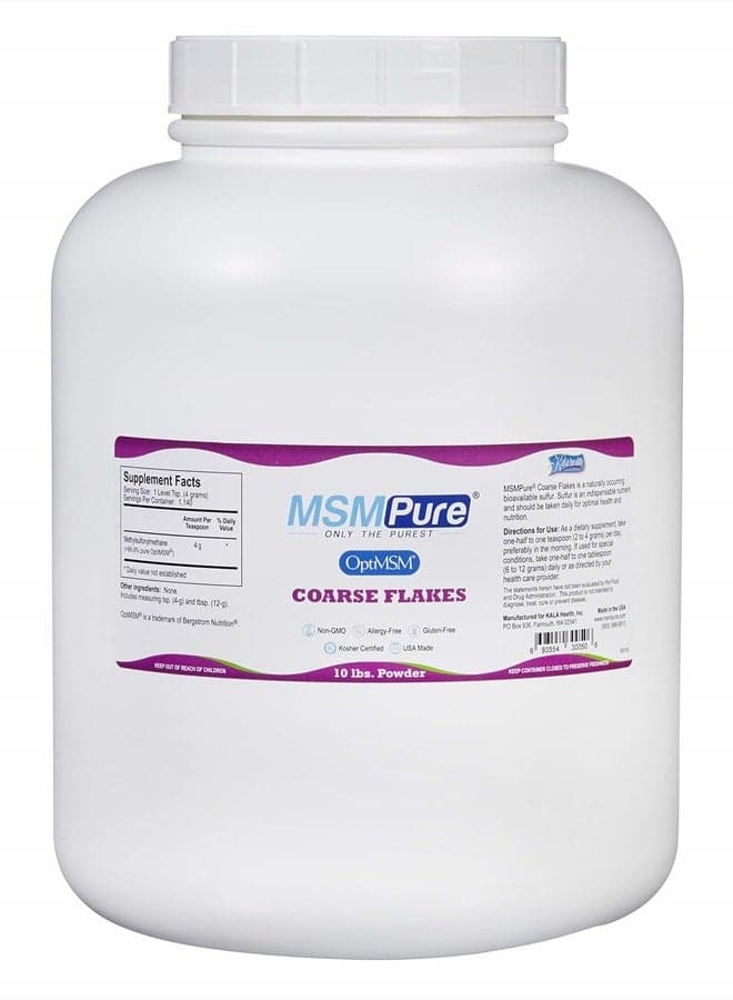 MSMPure MSM - 10 lb Coarse Powder Flakes, 99.9% Pure Distilled Organic Sulfur Crystals for Joint Health, Skin & Hair, Made in The USA