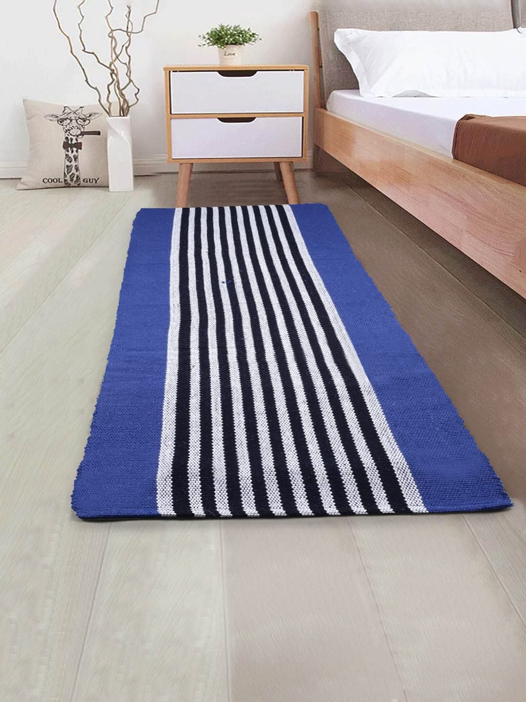 Saral Home Stripe Designer Soft Cotton Durable & Washable Multipurpose Runner for Home/Kitchen/Living Area/Lobby/Office with Anti Skid Backing (Blue, 45 Cm X 120 Cm)