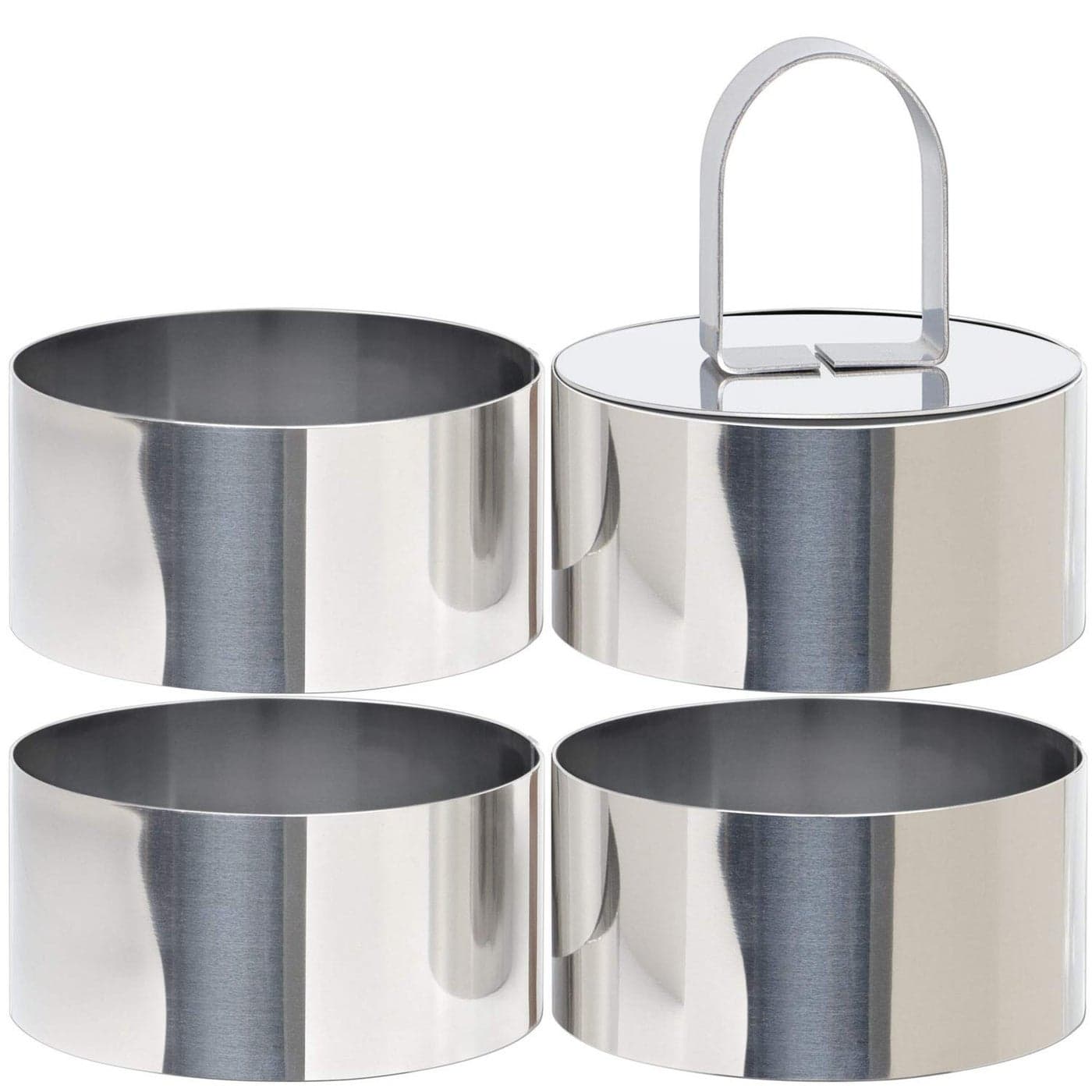 HULISEN Round Cake Ring Mold Stainless Steel 3 Cooking Crumpet Rings with 1 Pusher 4 Food Form Tuna Tartare Mold for Pancake Salad Mousse