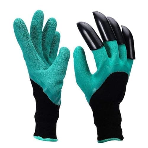 CINAGRO Heavy Duty Garden Claw Gloves with ABS Plastic Fingertips on Right Hand for Digging & Planting, Washable Protective Hand Gloves for Home Garden, Farming & Outdoor Use (Free Size, Green)
