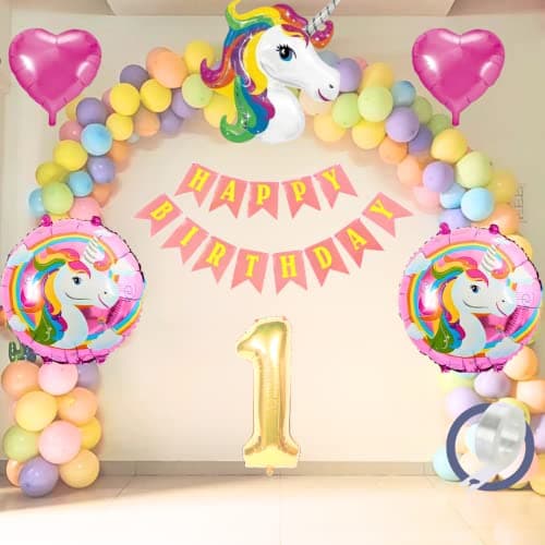 Mystic Toy Store 1St Birthday Decoration For Girls Unicorn Theme Boys Kids Baby Girl For 1 Year With Unicorn Foil Pink Heart Pink Purple Yellow Mint Orange Blue Pastel Balloons Banner,58 Pcs