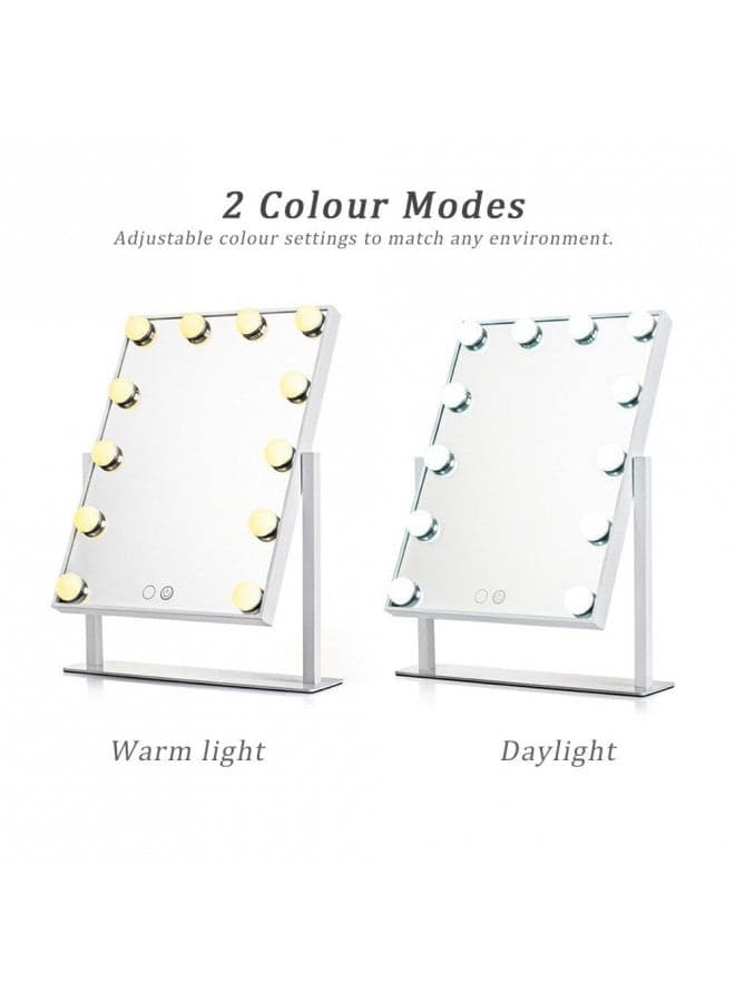 Waneway Lighted Dresser Mount Vanity Mirror with 12 x 3W Dimmable LED Bulbs and Touch Control Design, Hollywood Style Makeup Cosmetic Mirrors with Lights, White