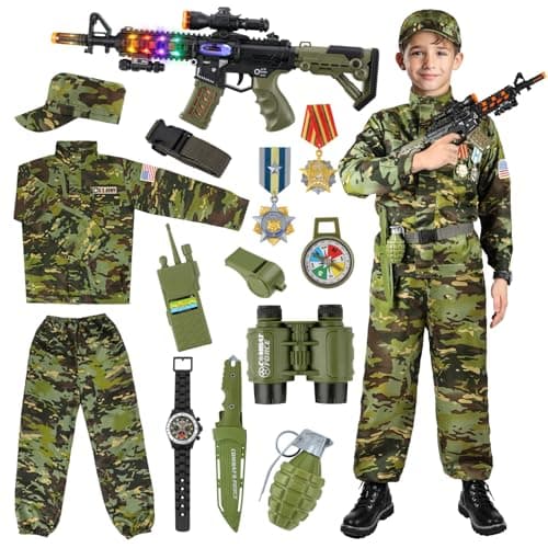 Metemot Kids Army Costume for Boys Military Army Costume with Army Toys Solider Boy Dress up Halloween Costumes for Boys