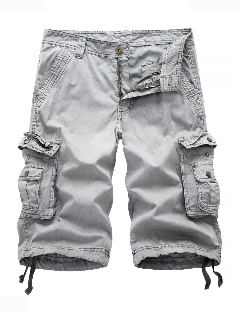 FOURSTEEDS Women's Cotton Casual Zipper Multi-Pockets Twill Bermuda Drawstring Women Cargo Shorts Light Grey US 16