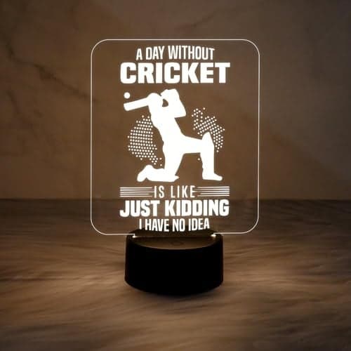 GIFTMEBAZAR Engraved Cricket Night Lamp with Warm White Light with On/Off Touch Button | USB Cable | Best Gift for Player | Lamp for Sports Fans | Cricket Table Lamp