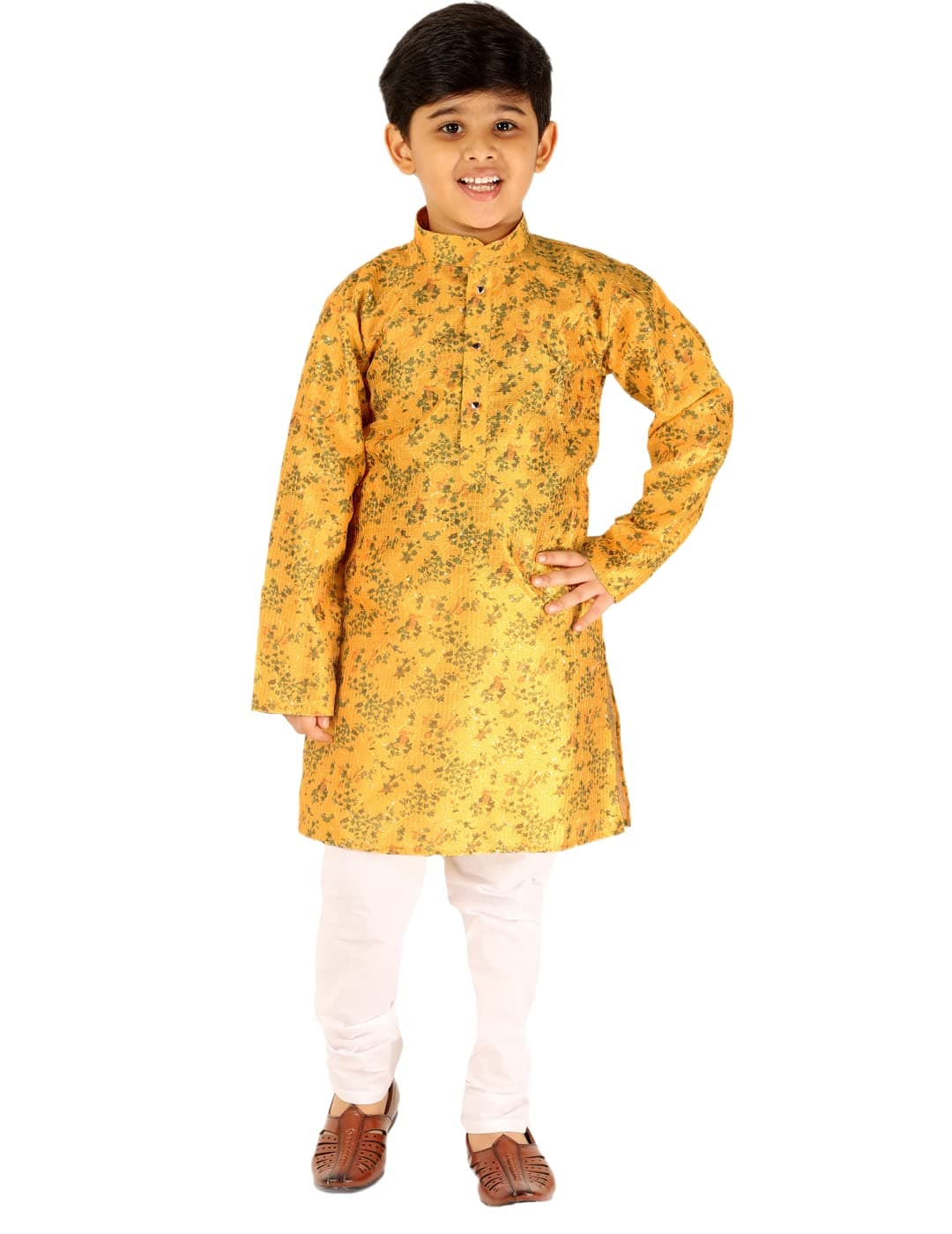 Pro-Ethic Style Developer Boy's Silk Kurta & Pant|Embellished Design|Kids Printed Ethnic Wear (S-172) 7-8 Years,Yellow