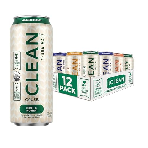 NEW! CLEAN Cause Variety Pack Organic Yerba Mate Tea (15.5oz cans, 12-Pack Case) Non-Carbonated, 160mg Caffeine
