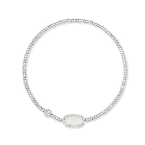 Kendra Scott Grayson Stretch Bracelet, Rhodium Plated Brass, Mother-of-Pearl, Fashion Jewelry for Women