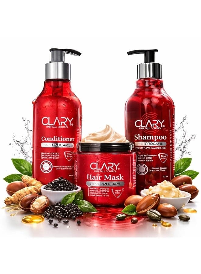 Clary Hair Fall Control Complete Care Set – Shampoo, Conditioner & Hair Mask 300ml