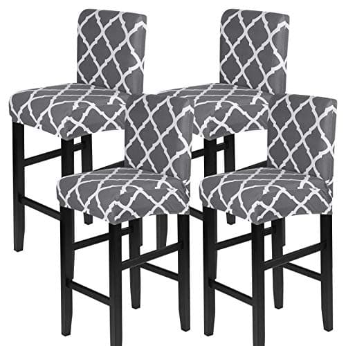 SearchI Bar Stool Covers Set of 4, Stretch Washable Barstool Seat Covers, Counter Height Chair Covers for Kitchen Dining Room Cafe (Rhombus Grey)