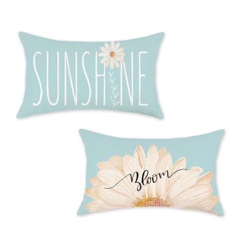 ONWAY Spring Summer Lumbar Pillow Covers 12x20 Inch Farmhouse Daisy Throw Pillow Cover Sunshine Bloom Decorative Cushion Case for Sofa Couch Home Bed Set of 2